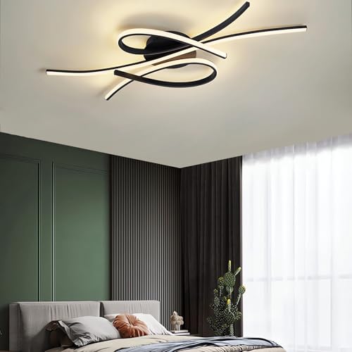QYSMGS LED Deckenleuchte Oval Schwarz und Gold Deckenleuchte mit Fernbedienung 100CM Modern Flush Mount Dimmable Deckenbeleuchtung für Wohnzimmer Schlafzimmer Esszimmer Küche Insel (Schwarz, 80CM) von QYSMGS