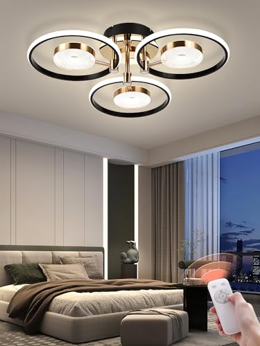 QYSMGS LED-Deckenleuchte schwarz Moderne Runde Ring Design Deckenlampen Dimmbar mit Fernbedienung Wohnzimmer Deckenbeleuchtung Kreativer Acryl-Kronleuchter für Schlafzimmer und Esszimmer (3+3 Köpfe) von QYSMGS