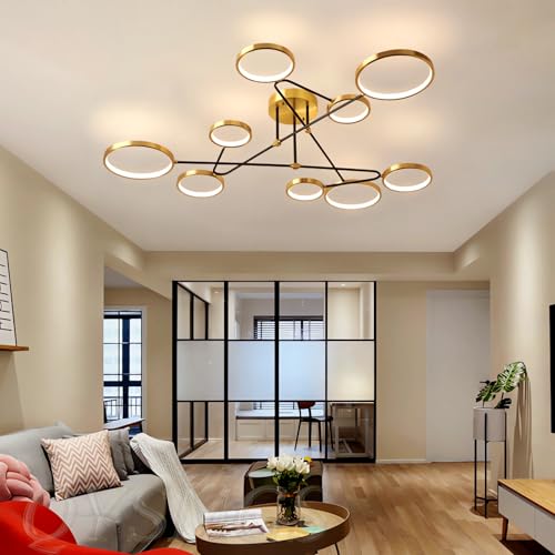 QYSMGS LED-Deckenleuchten Moderne dimmbare Deckenleuchte mit Fernbedienung Schlafzimmer Deckenleuchte Innenbeleuchtung für Wohnzimmer Schlafzimmer Esszimmer Arbeitszimmer (Gold,9 Köpfe) von QYSMGS
