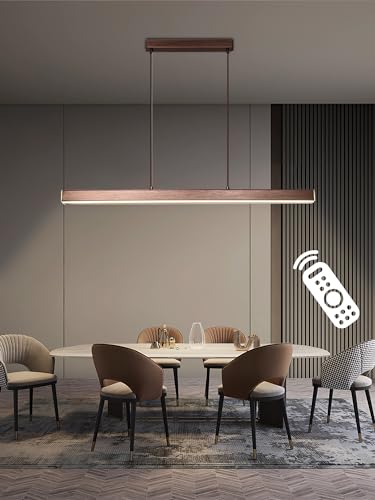 QYSMGS LED Pendelleuchten Esstisch Hängelampe mit Fernbedienung Dimmbarer Kronleuchter Modern Minimalistisch Linear Pendelleuchten Höhenverstellbar Büroleuchten Arbeitszimmerleuchten (Braun, 120cm) von QYSMGS