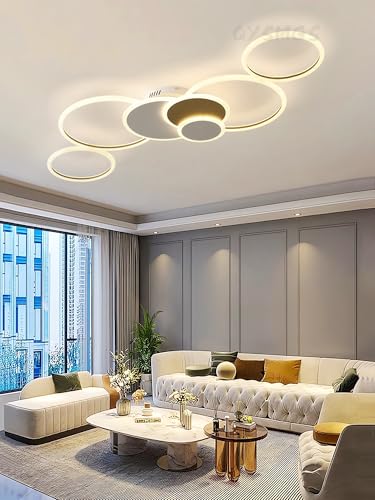 QYSMGS Moderne LED-Deckenleuchte Ring 125 W dimmbar Acryl-Deckenleuchten mit Fernbedienung und Speicherfunktion Deckenbeleuchtung für Wohnzimmer, Schlafzimmer, Küche und Büro (Weiß + Gold) von QYSMGS