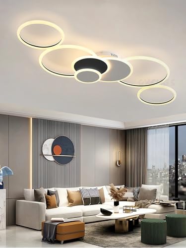 QYSMGS Moderne LED-Deckenleuchte Ring 125 W dimmbar Acryl-Deckenleuchten mit Fernbedienung und Speicherfunktion Deckenbeleuchtung für Wohnzimmer, Schlafzimmer, Küche und Büro (Weiß + Schwarz) von QYSMGS
