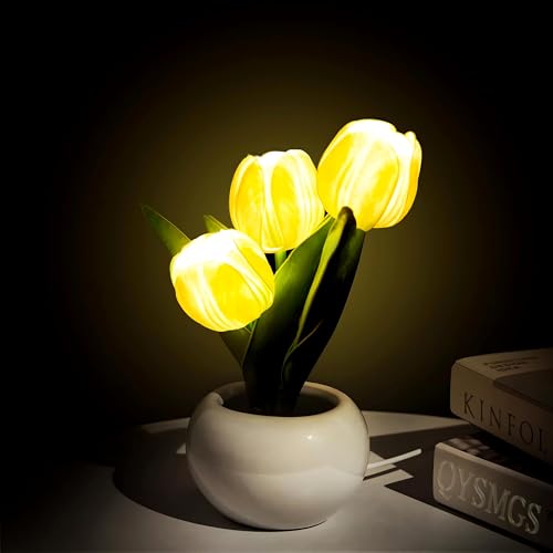QYSMGS Tulpenlampe Geschenke für Frauen Schreibtischlampe Bonsai-Tischlampen Künstliche Blumendekorationen für Geburtstage, Partys, Hochzeiten, Muttertag Schlafzimmerdekorationen (Weiß) von QYSMGS