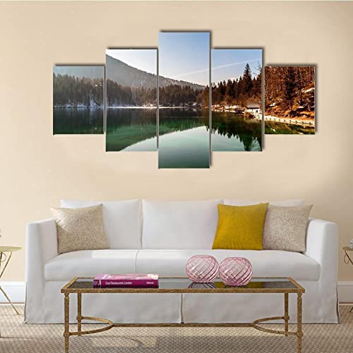 QYYAMDEQ Leinwandbilder Wohnzimmer 5 Pieces Alpensee im Frühjahr Kunstdruck auf leinwand Bilder Deko Kunstdrucke 5 Teilig Moderne Wanddeko(Kein Rahmen) von QYYAMDEQ