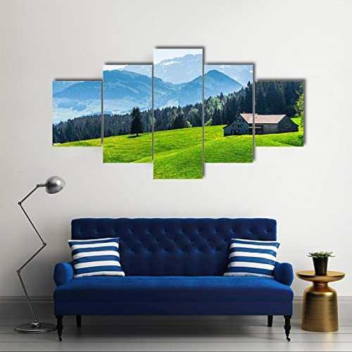 QYYAMDEQ Leinwandbilder Wohnzimmer 5 Pieces Alpine Landschaft mit Saentis Peak Kunstdruck auf leinwand Bilder Deko Kunstdrucke 5 Teilig Moderne Wanddeko(Kein Rahmen) von QYYAMDEQ