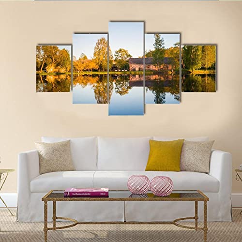 QYYAMDEQ Leinwandbilder Wohnzimmer 5 Pieces Bäume Reflexion im See Kunstdruck auf leinwand Bilder Deko Kunstdrucke 5 Teilig Moderne Wanddeko(Kein Rahmen) von QYYAMDEQ