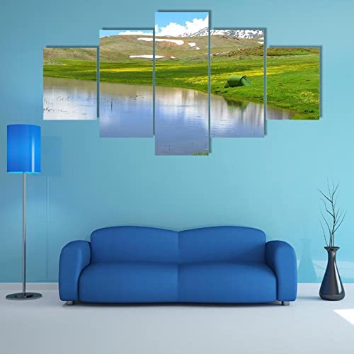 QYYAMDEQ Leinwandbilder Wohnzimmer 5 Pieces Berg mit Teich Kunstdruck auf leinwand Bilder Deko Kunstdrucke 5 Teilig Moderne Wanddeko(Kein Rahmen) von QYYAMDEQ