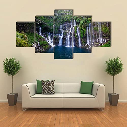 QYYAMDEQ Leinwandbilder Wohnzimmer 5 Pieces Grand Galet Wasserfall Frankreich Kunstdruck auf leinwand Bilder Deko Kunstdrucke 5 Teilig Moderne Wanddeko(Kein Rahmen) von QYYAMDEQ