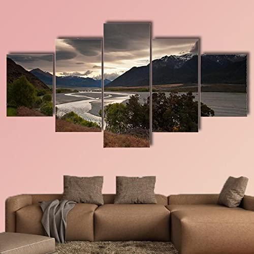 QYYAMDEQ Leinwandbilder Wohnzimmer 5 Pieces Wolken über den See Kunstdruck auf leinwand Bilder Deko Kunstdrucke 5 Teilig Moderne Wanddeko(Kein Rahmen) von QYYAMDEQ