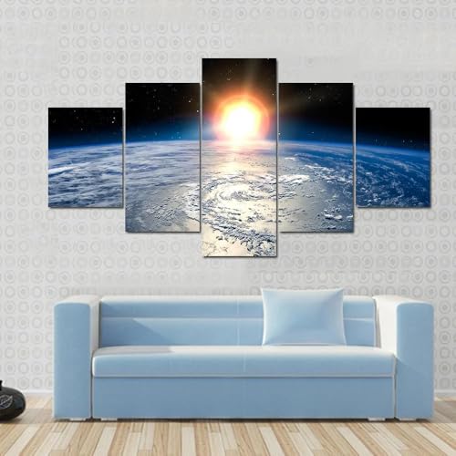 QYYAMDEQ Wandbilder Mit Rahmen 5 Teiliges Leinwandbilder Strahlende Sonne auf dem Planeten Erde 5 Platten Poster Wandbild Kunstdrucke Büro Küche Schlafzimmer Wandbilder Wohnzimmer xxl von QYYAMDEQ