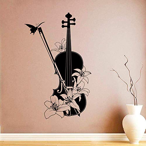 Musikinstrumente Vinyl Wandtattoo Violine Wandaufkleber Wohnkultur Violine Mit Blumen Wandmalerei Musikinstrument Wandplakat 42 * 67Cm von QYZNBMJ