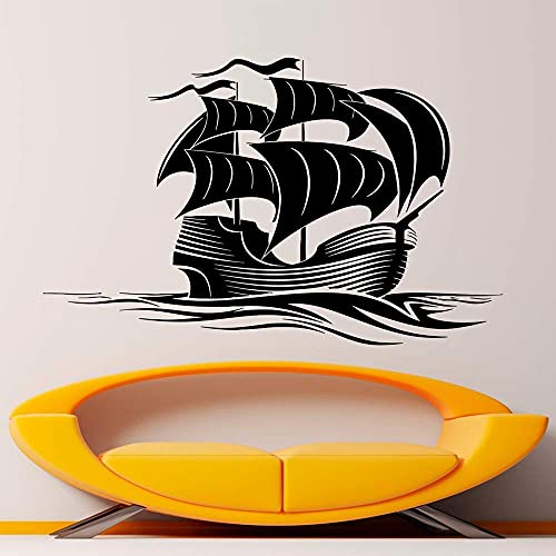Schiff Wandtattoo Vinyl Ozean Meer Boot Wandaufkleber Wandbild Home Interior Decoration Abnehmbares Schlafzimmer Wohnzimmer Dekoration 57X36Cm von QYZNBMJ