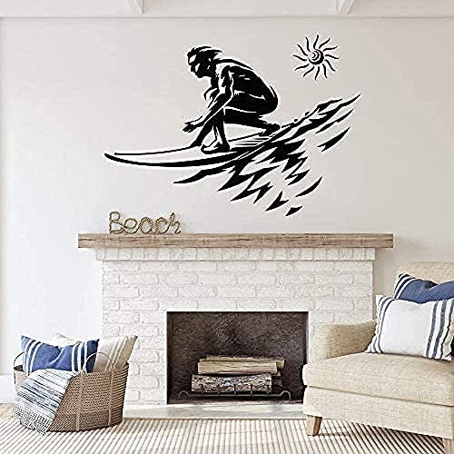 Surf Wandtattoo Strand Wand Vinyl Aufkleber Wassersport Surfbrett Wandaufkleber Surf Logo Küste Haus Wanddekoration Design 59X42Cm von QYZNBMJ