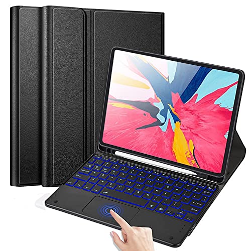 QYiiD Backlit Touchpad Keyboard Case for iPad Pro 12.9 2018/2020/2021 & 4th/3rd Gen, [Support Pencil Charging], magnetisch abnehmbare kabellose Bluetooth-Tastaturabdeckung mit Stifthalter, Schwarz von QYiiD