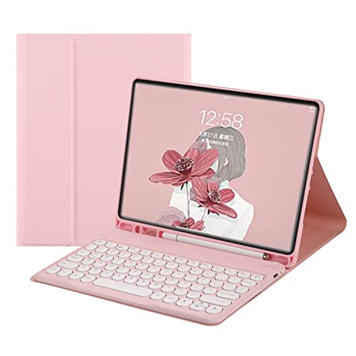 QYiiD Tastatur-Hülle für iPad Air 5. Generation 2022 / 4. Generation Farbtastatur, niedliche runde Taste, Air 10,9 Zoll, abnehmbare magnetische Tastatur, Smart Cover mit Stifthalter, Rosa von QYiiD