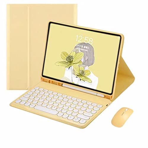 QYiiD Tastatur-Hülle für iPad Air 5. Generation 2022 / 4. Generation Farbtastatur, niedliche runde Taste, Air 27,7 cm (10,9 Zoll), abnehmbar, magnetisch, mit Stifthalter, Gelb von QYiiD