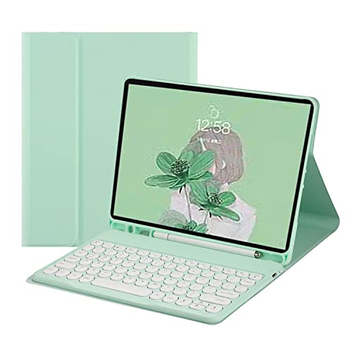 QYiiD Tastatur-Hülle für iPad Air 5. Generation 2022 / 4. Generation Farbtastatur, niedliche runde Taste, Air 27,7 cm (10,9 Zoll), abnehmbare magnetische Tastatur, Smart Cover mit Stifthalter, Grün von QYiiD