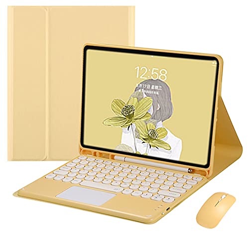 QYiiD Tastatur Hülle mit Maus iPad 9/8/7 Generation (Modell 2021/2020/2019), Blautooth Abnehmbare QWERTY Touchpad Tastatur mit TrackPad, Gelb von QYiiD
