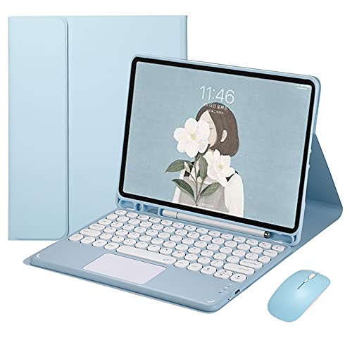 QYiiD Tastatur Hülle mit Maus iPad Air 3 10.5 / iPad Pro 10.5, Blautooth Abnehmbare QWERTY Touchpad Tastatur mit TrackPad, Blau von QYiiD