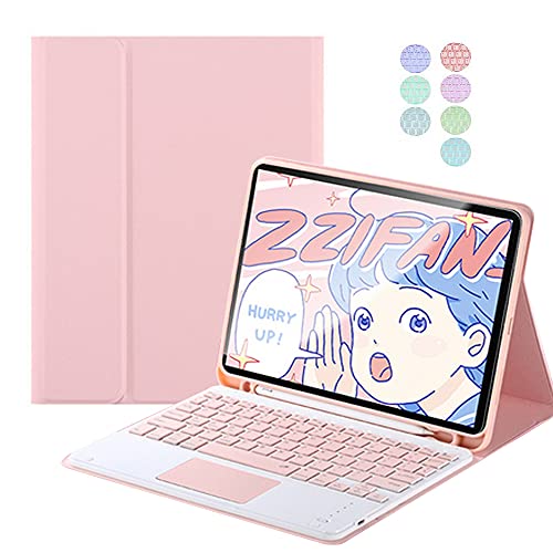 QYiiD Touchpad-Tastatur-Hülle für iPad Air 4. Generation 10.9 2020, iPad Air 4 Generation 10.9 2020, 7 Farben, niedliche Tastatur-Hintergrundbeleuchtung mit schmaler Smart-Abdeckung, integrierter Stifthalter, Rosa von QYiiD