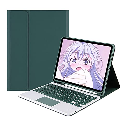 QYiiD Touchpad Tastaturhülle für iPad Pro 11 2021 (3. Generation), iPad Pro 11 Hülle mit Tastatur 2020 & 2018, Touchpad Cute Key Color Abnehmbare Tastatur mit Slim Smart Cover, DrakGreen von QYiiD