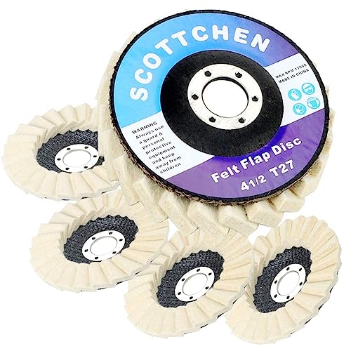 QZATACAEN Felt Flap Disc Abrasives 11.43cm x 2.2cm Arbor Buffing Polishing Wheel for Angle Grinder - 5 Pack von QZATACAEN