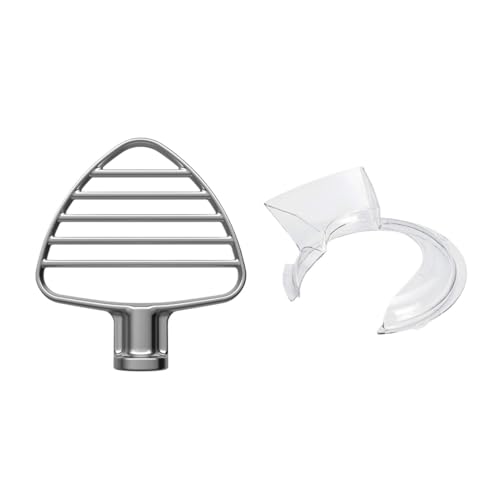 N85R Kompatibel mit KitchenAid 4.5-5QT Standmixer mit kippbarem Kopf, Teigschläger und sicher sitzendem Ausgießschild-Aufsatz, Edelstahl-Flachschläger von QZCPXPPHT