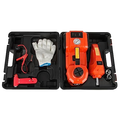 12V Auto-Wagenheber-Set, elektrischer hydraulischer Wagenheber, 45 cm, + Schraubenschlüssel, Reifenfüller, LED-Licht, tragbares Reifenhebe-Auto-Reparatur-Werkzeug(3T Jack Wrench) von QZCX
