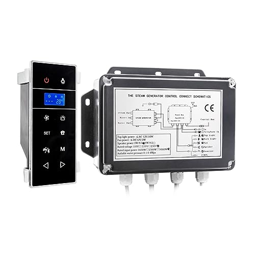 Dampfgenerator, 3KW Wandmontierte Mini-Dampfsaunamaschine, Dusch-Dampfbad-Zubehör-Kits mit Bluetooth-Telefon-Sauna-Controller-LCD-Display(VS-9007B-3KW-BP) von QZCX