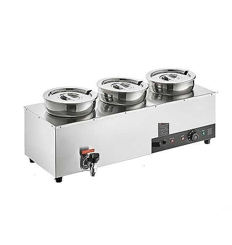 Elektrischer Suppenwärmer mit 2/3/4 x 7,4 Qt Lebensmittelkesselwärmer, Edelstahl-Kochtopf, hitzebeständig, for Restaurant, Zuhause(3x7.4QT 1200W) von QZCX