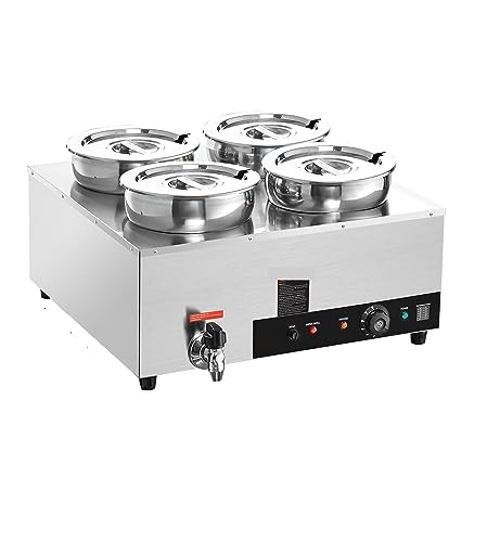 Elektrischer Suppenwärmer mit 2/3/4 x 7,4 Qt Lebensmittelkesselwärmer, Edelstahl-Kochtopf, hitzebeständig, for Restaurant, Zuhause(4X7.4QT 1500W) von QZCX
