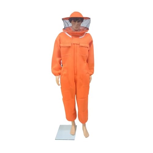 Imkeranzug 3D Atmungsaktive Luft Baumwolle Stoff Design Bienenzucht Schutz Kleidung Kleidung Anti-bienen Kleidung Imker Kostüm(Round Hat Orange,2XL) von QZCX