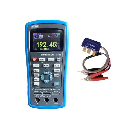 LCR Meter, ET431 Handheld Digital Bridge Hochpräzises Induktivitäts-Kapazitäts-Widerstandsmessgerät LCR-Farbbildschirm Multifunktions-DCR-Funktion(With Kelvin clips) von QZCX