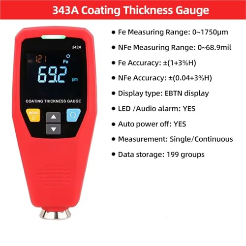 Lackschichtdickenmessgerät, Beschichtungsdickenmessgerät 0,1 Mikron/0-1250um Autolackfilmdickenprüfgerät zur Messung von FE/NFE-Lackwerkzeugen(A) von QZCX