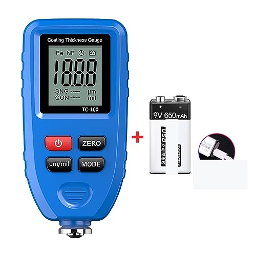 Lackschichtdickenmessgerät, TC100 Autolack-Schichtdickenmessgerät 0,1 um/0-1300 Autolack-Filmdickenmessgerät(Blue with battery) von QZCX