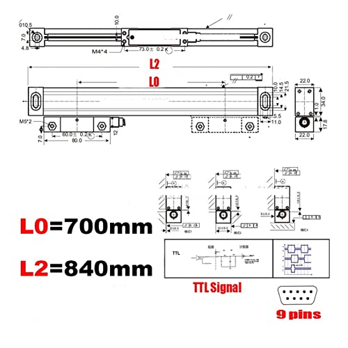 Linear-Encoder-Kit, LATE Linear Encoder-Skalen 5U 5V TTL. Set optische Linie Abmessungen 100 400 500 600 700 800 900 950mm(700MM) von QZCX