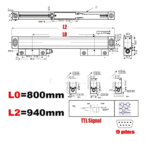 Linear-Encoder-Kit, LATE Linear Encoder-Skalen 5U 5V TTL. Set optische Linie Abmessungen 100 400 500 600 700 800 900 950mm(800MM) von QZCX