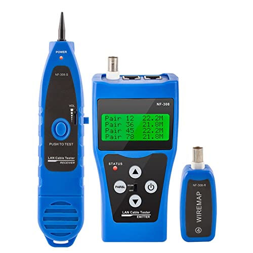 Netzwerktester, NF-308. Messen Sie das Netzwerk Lan Kabellänge Kabelkontinuitätstest Wire Tracker BNC RJ45 RJ11. Ethernet-Kabel-Tester-Überwachung(NF-308-blue) von QZCX