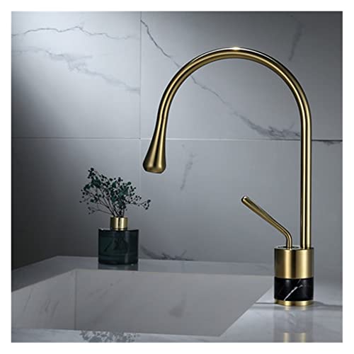Wasserhahn Küche, Badezimmer Wasserhahn gebürstet Gold Becken Wasserhahn Messing und Marmor Waschbecken Mischbatterie Heißkalte Waschbecken Wasserhahn Badezimmer Lavotory Wasserhahn(Silver) von QZCX