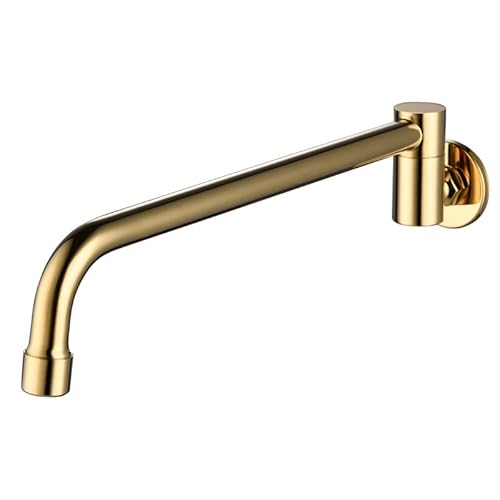 Wasserhahn Küche, Kupfergold Einzelne kalte Küchenhahn Wasserhahn in die Wand verlängerte Balkon Wäscherei Pool Swing Switch Basin Wasserhahn von QZCX