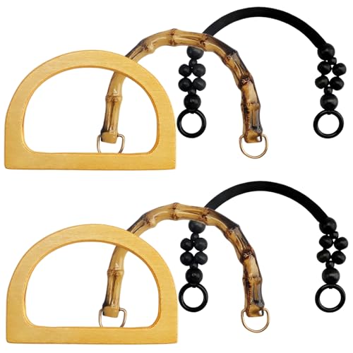 QZDAFFIC 6 Stück Taschenhenkel für Häkeltaschen, Taschengriffe Bambus Henkel für Taschen Holz D-Form Taschen Henkel for DIY Handtasche Damen Handbags von QZDAFFIC