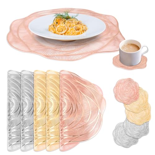 QZDAFFIC Platzsets Abwaschbar und Untersetzer 6er Set, Geflochtene Rose Tischsets Platzsets, 38×38cm PVC Tischuntersetzer Tischauflagen Herbst Weihnachten für Zuhause Tischdekoration (Mix Farben) von QZDAFFIC
