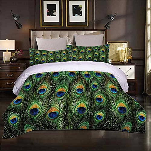 QZDUCN Bettwäsche 3D Grünes Pfauenmuster Bettbezug 135x200cm Bettwäsche Set 3 Teilig Bettbezüge Mikrofaser Bettbezug Mit Reißverschluss Und 2 Kissenbezug 80x80cm Für Kinder Junge Mädchen von QZDUCN