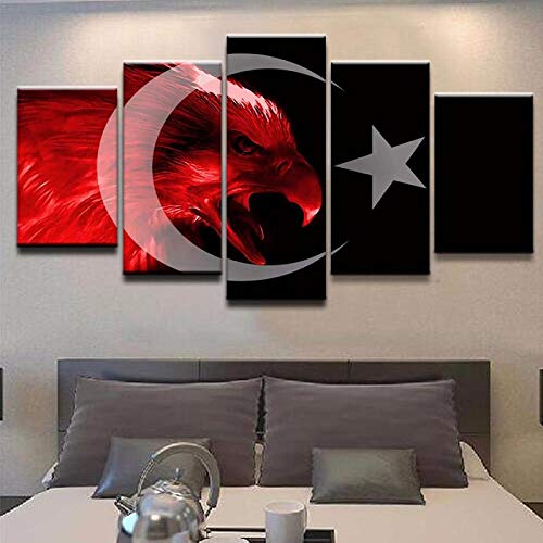 QZGRQ Artwork Poster Canvas Modernes Bild für Schlafzimmer Modular 5 Stück Flagge der Türkei Wohnzimmer Wandmalerei Home Decor von QZGRQ