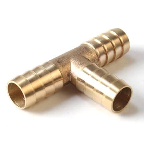 QZKJQDD 10mm 3 Wege Messing Schlauchverbinder, T stück Wasseranschluss, Schlauchverbinder T-Schlauchverbinder, T förmige Messing Fittings für Luft Gas Wasser Kraftstoff (1 Stück) von QZKJQDD