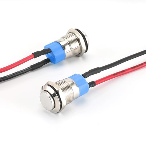 QZKJQDD 12mm Wasserdicht Schalter, Wasserdichte Drucktaster,Verriegelung Druckschalter,Selbstsichernder Edelstahl taster Schalter 12v /230v Geeignet für Hupen,Autoklingeln,Autos usw Mit Draht(2 Stück) von QZKJQDD