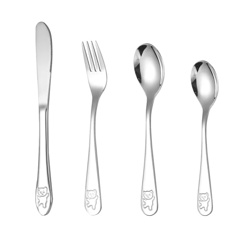 QZKJQDD Kinderbesteck, 4-Teiliges Setkinderbesteck, Kindermesser Ab 2 Jahre, Kinderbesteck Mit Gravur, Besteck Set, Spülmaschinenfest (1 x Gabeln, 1 x Sicherheitsmesser, 2 x Esslöffel) QZKJQDD Kinderbesteck, 4-Teiliges Setkinderbesteck, Kindermesser Ab 2 Jahre, Kinderbesteck Mit Gravur, Besteck Set, Spülmaschinenfest (1 x Gabeln, 1 x Sicherheitsmesser, 2 x Esslöffel) von QZKJQDD