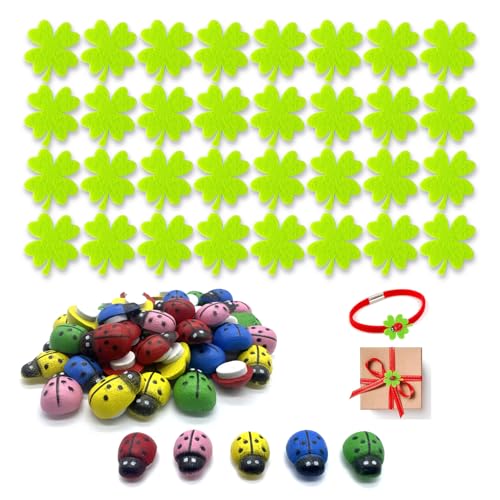 QZKJQDD 50 Stück Filzkleeblatter und 50 Stück Selbstklebendes Mini Marienkäfer, Glücksklee Holz-Ladybug Streudeko, Perfekt für DIY-Bastelarbeiten, Scrapbooking, Dekoration, Geschenke QZKJQDD 50 Stück Filzkleeblatter und 50 Stück Selbstklebendes Mini Marienkäfer, Glücksklee Holz-Ladybug Streudeko, Perfekt für DIY-Bastelarbeiten, Scrapbooking, Dekoration, Geschenke von QZKJQDD