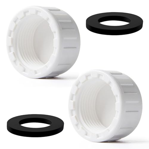 QZKJQDD G1 PVC-Gewindekappe, Verschraubung Kappe PVC Runder Innengewinde Schlauchverbinder, Verschlusskappe Innengewinde, mit Gummidichtung, für Abdichten von Verbindungen und Rohrenden (2 Stück) von QZKJQDD