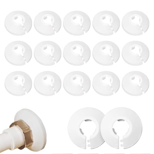 QZKJQDD 15 Stück Einzel Heizungsrohr Rosette, Heizungsrohr Rosette, Heizungsrohr Verkleidung, Rohrabdeckung, Abdeckrosetten, Verkleidung, Heizkörper Rosetten, weißes Polypropylen, weiss (20mm) von QZKJQDD